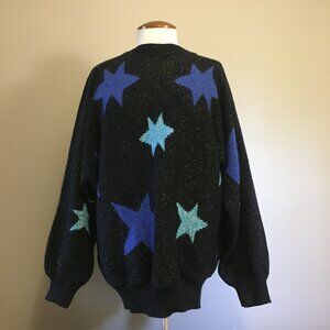 Vintage 80s Angora Wool Sweater Space Age Punky Stars Sparkle M